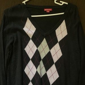 V Neck Argyle Sweater